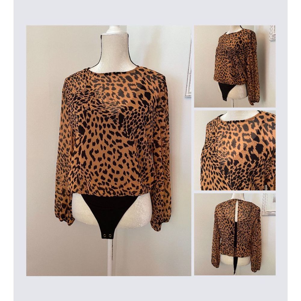Banana Republic Leopard Print Chiffon Open-Back Thong Bodysuit - Size S
